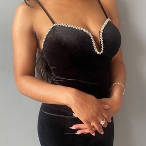 Velvet Rhinestone Trimmed Dress